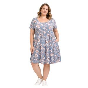 J For Justify Blue Floral Babydoll Dress Size 1X NWT